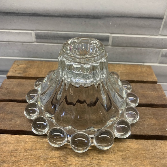 Set of 2 Vintage Imperial Bubble Style Clear Short Glass Candle Holders - Picture 6 of 6